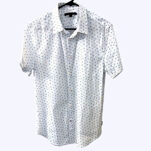 John Varvatos Button Down Shirt Mens Small White Blue Star Print Short Sleeve